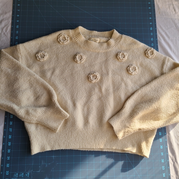 Jessica Simpson Sweaters - Jessica Simpson Cream Sweater with Floral Details Cottagecore Boho Country Charm